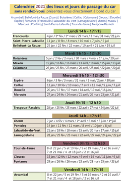 Calendrier 2021 Des Lieux Et Jours De Passage Du Car Calend