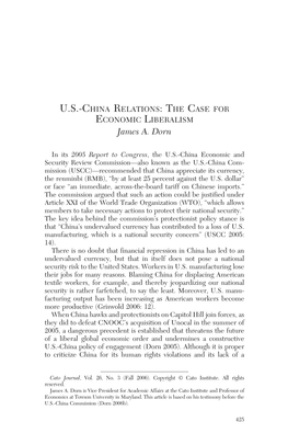 U.S.-China Relations: the Case for Economic Liberalism