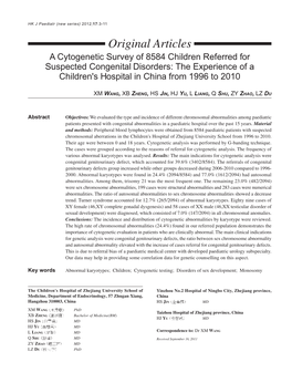 A Cytogenetic Survey of 8584 Children Referred for Suspected Congenital Disorders: the Experience of a Children's Hospital in China from 1996 to 2010