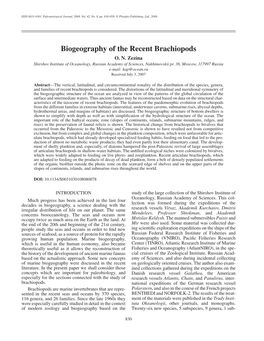 Biogeography of the Recent Brachiopods O