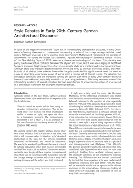 Style Debates in Early 20Th-Century German Architectural Discourse