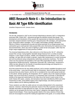 An Introduction to Basic AK Type Rifle Identification Jonathan Ferguson & N.R