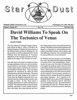 David Williams to Speak on the Tectonics of Venus by John Graham