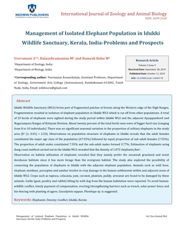 Veeramani A, Et Al. Management of Isolated Elephant Population in Copyright© Veeramani A, Et Al