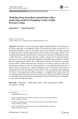 Modeling Sheep Brucellosis Transmission with a Multi-Stage Model in Changling County of Jilin Province, China