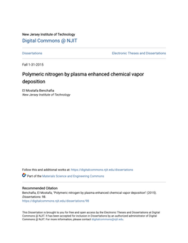 Polymeric Nitrogen by Plasma Enhanced Chemical Vapor Deposition