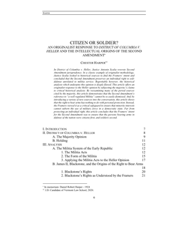 Citizen Or Soldier? an Originalist Response to District of Columbia V