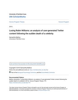 Losing Robin Williams: an Analysis of User-Generated Twitter Content Following the Sudden Death of a Celebrity