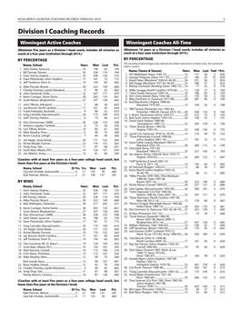 Division I Coaching Records