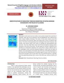 Demystification of Daraupadi Through Rewriting in Chitra Banerjee Divakaruni’S the Palace of Illusions