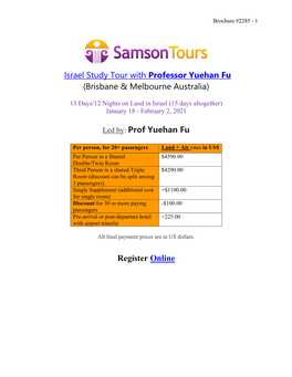 Israel Study Tour with Professor Yuehan Fu (Brisbane & Melbourne Australia)