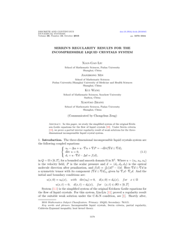 Serrin's Regularity Results for the Incompressible