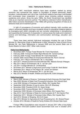 India – Netherlands Relations Since 1947, Indo-Dutch Relations Have