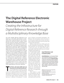 The Digital Reference Electronic Warehouse Project Creating the Infrastructure for Digital Reference Research Through a Multidisciplinary Knowledge Base