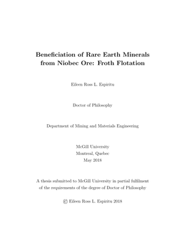 Beneficiation of Rare Earth Minerals from Niobec Ore: Froth Flotation