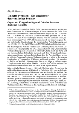 Wilhelm Dittmann – Ein Ungeliebter Demokratischer Sozialist Gegner Der Kriegsschuldlüge Und Gründer Der Ersten Deutschen Republik