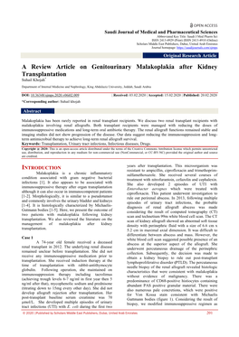 A Review Article on Genitourinary Malakoplakia After Kidney Transplantation Suhail Khojah*