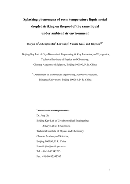 Splashing Phenomena of Room Temperature Liquid Metal Droplet Striking on the Pool of the Same Liquid Under Ambient Air Environment