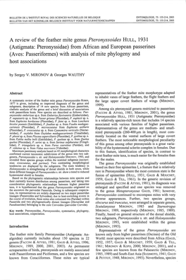 (Astigtnata: Pteronyssidae) from African and European Passerines (Aves: Passeriformes) with Analysis of Tnite Phylogeny and Host Associations by Sergey V