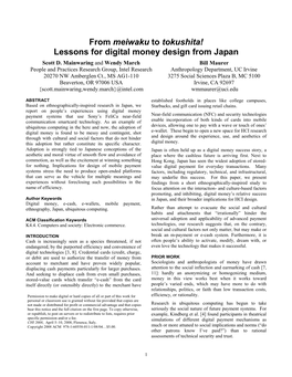 From Meiwaku to Tokushita! Lessons for Digital Money Design from Japan Scott D