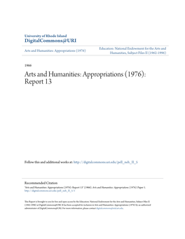 Arts and Humanities: Appropriations (1976) Humanities, Subject Files II (1962-1996)