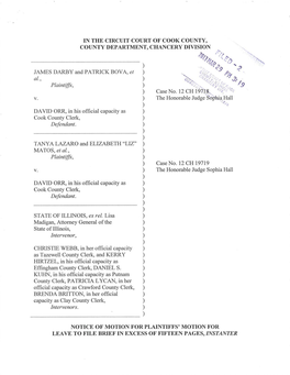 IN the CIRCUIT COURT of COOK COUNTY, COUNTY DEPARTMENT, CHANCERY DIVISION 4)/3 4 0, 6 ) JAMES DARBY and PATRICK BOVA, Et ) ,19.? Al.,� ) 0