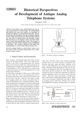 Historical Perspectives of Development of Antique Analog Telephone Systems Vinayak L