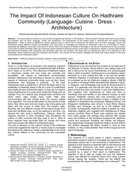 The Impact of Indonesian Culture on Hadhrami Community (Language- Cuisine - Dress - Architecture)