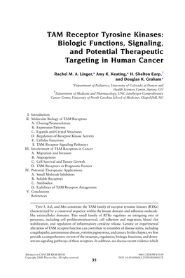 TAM Receptor Tyrosine Kinases: Biologic Functions, Signaling, and Potential Therapeutic Targeting in Human Cancer