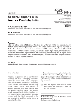 Regional Disparities in Andhra Pradesh, India