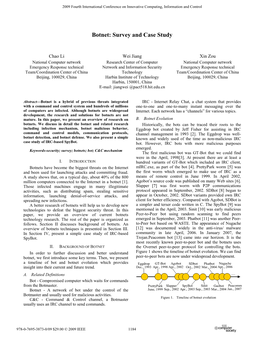 “Botnet: Survey and Case Study,” 2009 Fourth International Conference