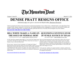 DENISE PRATT RESIGNS OFFICE Embattled Judge Also Quits Re-Election Bid–Kiah Collier, Houston Chronicle