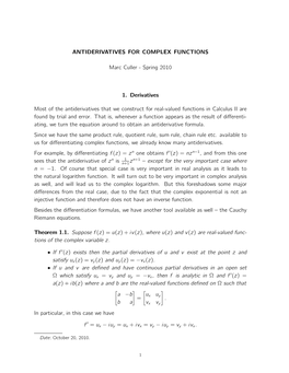 ANTIDERIVATIVES for COMPLEX FUNCTIONS Marc Culler