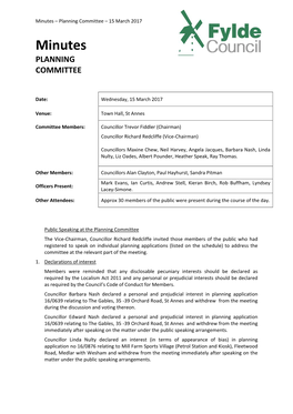 Minutes – Planning Committee – 15 March 2017