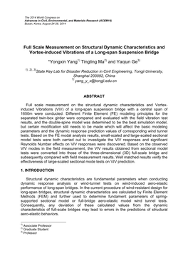 Full Scale Measurement on Structural Dynamic Characteristics and Vortex-Induced Vibrations of a Long-Span Suspension Bridge