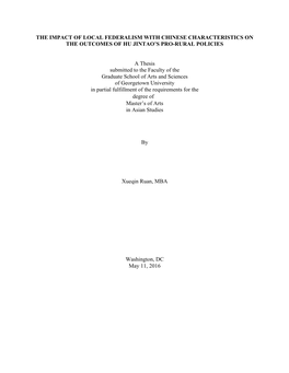 The Impact of Local Federalism with Chinese Characteristics on the Outcomes of Hu Jintao’S Pro-Rural Policies