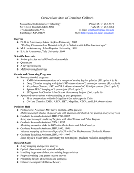 Curriculum Vitae of Jonathan Gelbord