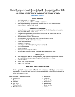 Basic Genealogy: Land Records Part I