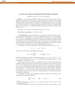 A FAST and WELL-CONDITIONED SPECTRAL METHOD 1. Introduction. Spectral Methods Are an Important Tool in Scientific Comput