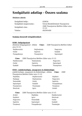 Szolgáltató Adatlap - Összes Szakma