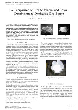 A Comparison of Ulexite Mineral and Borax Decahydrate to Synthesize Zinc Borate