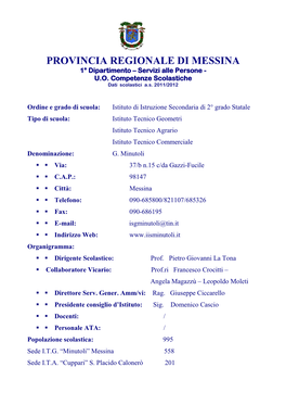 PROVINCIA REGIONALE DI MESSINA 1° Dipartimento – Servizi Alle Persone - U.O