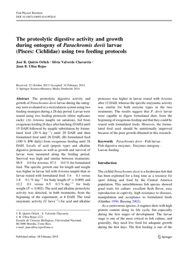 The Proteolytic Digestive Activity and Growth During Ontogeny of Parachromis Dovii Larvae (Pisces: Cichlidae) Using Two Feeding Protocols
