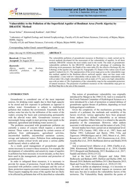 Vulnerability to the Pollution of the Superficial Aquifer of Boulimat Area (North Algeria) by DRASTIC Method