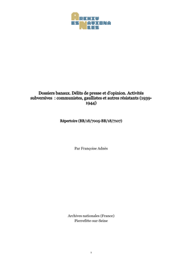 Communistes, Gaullistes Et Autres Résistants (1939- 1944)