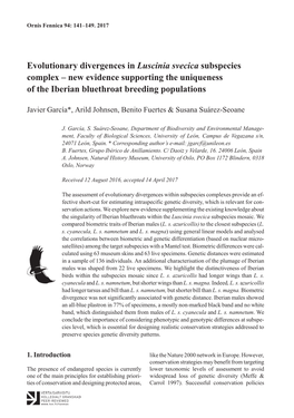 Evolutionary Divergences in Luscinia Svecica Subspecies Complex – New Evidence Supporting the Uniqueness of the Iberian Bluethroat Breeding Populations