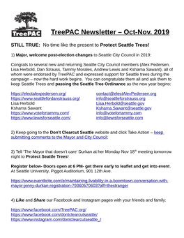 Treepac Newsletter – Oct-Nov. 2019
