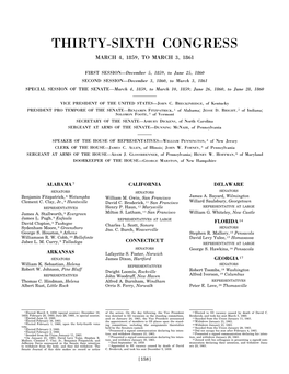 Thirty-Sixth Congress March 4, 1859, to March 3, 1861