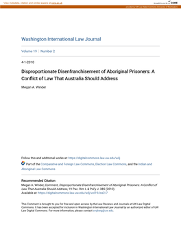 Disproportionate Disenfranchisement of Aboriginal Prisoners: a Conflict of Law That Ustra Alia Should Address