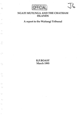 Ngati Mutunga of the Chatham Islands Retained a Close Involvement in I ' the Affairs of Taranaki